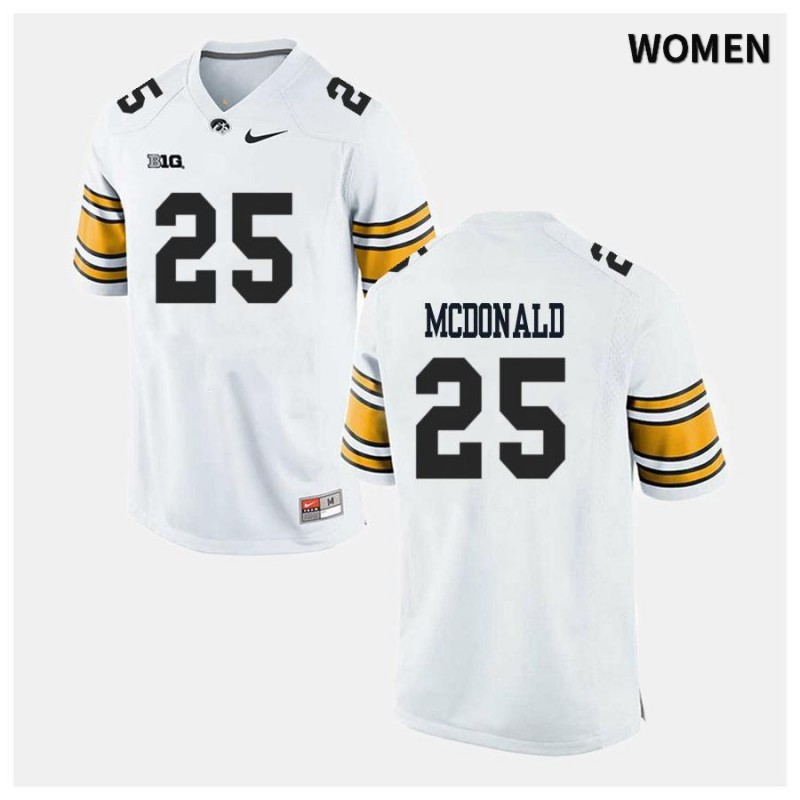 Women's Iowa Hawkeyes NCAA #25 Jayden McDonald White Authentic Nike Alumni Stitched College Football Jersey DY34P16AA